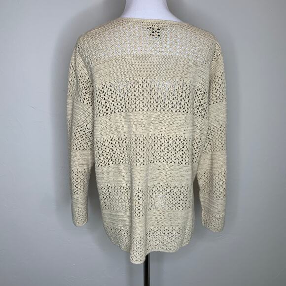 Eddie Bauer Neutral Open Weave Cardigan Sweater 1X Linen Blend - Picture 2 of 9